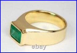 Vintage Style 3.20 Ct Lab-Grown Emerald Art Deco Antique Ring 14K Yellow Gold FN