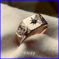 Vintage Style 925 Silver 0.20CT Round Simulated Sapphire Mens Solitaire Ring