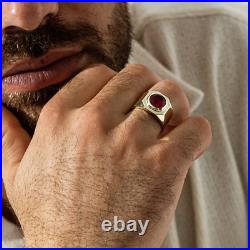 Vintage Style Men's 2Ct Round Ruby Engagement Ring 14k Yellow Gold Plated