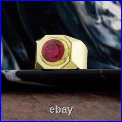 Vintage Style Men's 2Ct Round Ruby Engagement Ring 14k Yellow Gold Plated