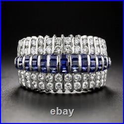Vintage Style Men's Wedding Band Ring 2.99 Ct Simulated Sapphire 14K White Gold