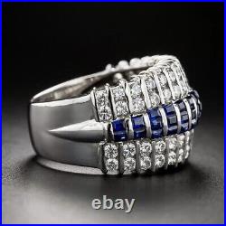 Vintage Style Men's Wedding Band Ring 2.99 Ct Simulated Sapphire 14K White Gold
