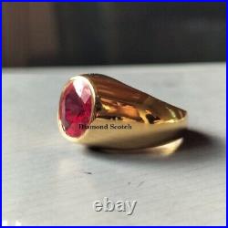 Vintage Style Solitaire Red Ruby 2.00CT Oval Cut Men's Pinky Ring 925 Silver