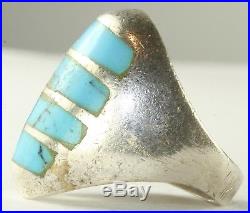 Vintage Tall Mens Mexican Sterling Silver Turquoise Ring Size 10