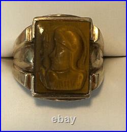 Vintage Tigereye Cameo 10 Kt Gold Men's Ring