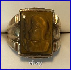 Vintage Tigereye Cameo 10 Kt Gold Men's Ring