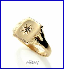 Vintage UK Hallmarked Mens 9ct 9k Yellow Gold & Diamond Signet Ring Size X 4.9g