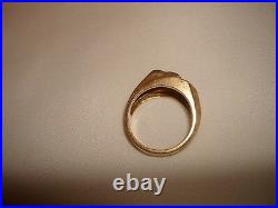 Vintage Unique Diamond 14k Yellow White Gold Gypsy Signet Pinky Ring Size 8.75