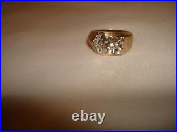 Vintage Unique Diamond 14k Yellow White Gold Gypsy Signet Pinky Ring Size 8.75