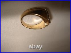 Vintage Unique Diamond I G B 14k Yellow Gold Men's Gypsy Signet Ring Size 10