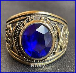 Vintage United States Navy Gold Blue Sapphire Stone Ring Size 10