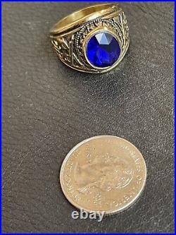 Vintage United States Navy Gold Blue Sapphire Stone Ring Size 10