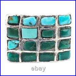 Vintage Unmarked Silver Turquoise Inlay Large Ring Size 8.5 Native American Zuni