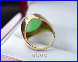 Vintage Victorian Natural Green Jade Men's Ring 14k Yellow Gold Plated Jade Ring