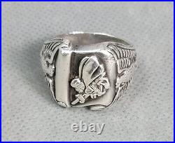 Vintage WWII Military NAVY SEA BEES Sterling MEN'S Ring EAGLE SCROLLING SIZE 11