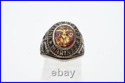 Vintage WWII United States Marines Sterling Silver Red Stone Mens Ring Size 11
