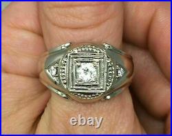 Vintage Wedding Men's Ring 14K White Gold 1.8Ct Simulated Diamond 14K White Gold