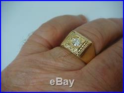Vintage Yellow Gold 0.33 Ct Diamond Men's Solitaire Ring, 5.6 Grams, Size 9.5