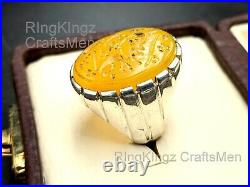 Vintage Yemeni Aqeeq Stone Mens Ring Size 9 Metaphysical Rings Sterling Silver