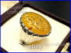 Vintage Yemeni Aqeeq Stone Mens Ring Size 9 Metaphysical Rings Sterling Silver