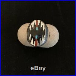 Vintage Zuni Inlay Sterling Silver Mens Ring Size 11