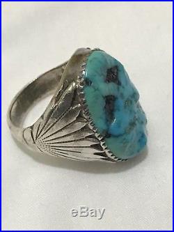 Vintage Zuni Robert Leekya Sterling Silver Navajo Turquoise Mens Ring