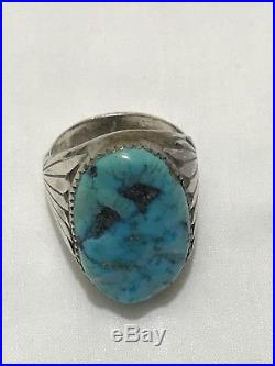 Vintage Zuni Robert Leekya Sterling Silver Navajo Turquoise Mens Ring