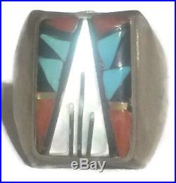 Vintage Zuni Turquoise Lapis Native American Men Sterling Silver Ring Size 10.75