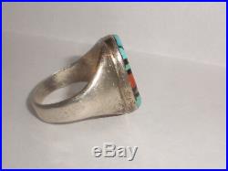 Vintage Zuni sterling silver mens ring size 11 turquoise coral old pawn