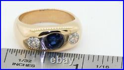 Vintage heavy 14K gold 2.16CTW diamond & Blue sapphire men's ring size 8.5