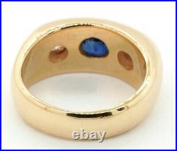 Vintage heavy 14K gold 2.16CTW diamond & Blue sapphire men's ring size 8.5
