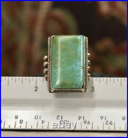 Vintage large Men's 925 sterling silver long turquoise ring sz 10
