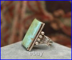Vintage large Men's 925 sterling silver long turquoise ring sz 10