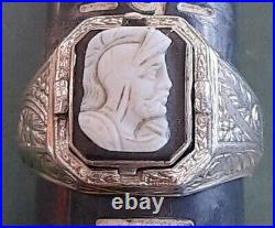 Vintage masonic 14k white gold flip ring Greek warrior size 9.5 mason 9 grams