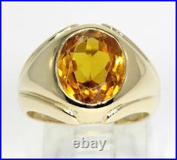 Vintage men's 4.60CT orange sapphire pinky ring 14K YG oval solitaire sz 6.75