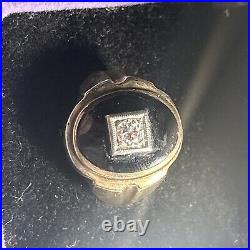 Vintage men's black onyx ring 10k with. 25 diamond size 9 6.1g