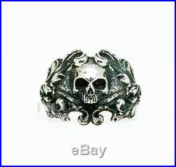 Vintage skull 925 Sterling Silver Mens biker Rider Wedding Engagement Ring