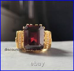 Vintage style Real 925 Silver Simulated Ruby Pinky Men's Wedding Band Ring