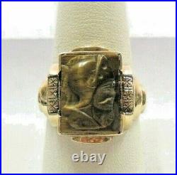 Vntg Estate Men's Carved Intaglio 10K Y. Gold Ring Roman Soldier Warrior sz 10.5