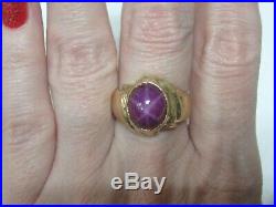 Vntg Solid 10K Yellow Gold Signet RING with Cabochon Purple Star Sapphire sz10 MEN