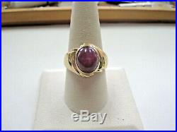 Vntg Solid 10K Yellow Gold Signet RING with Cabochon Purple Star Sapphire sz10 MEN
