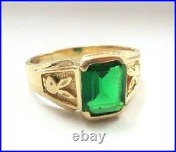 Vntg Solid 14K Yellow Gold Playboy Bunny Ring Signet withGreen Stone sz 12.75 MEN