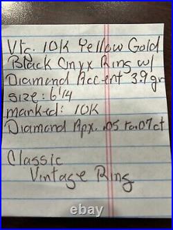 Vtg. 10K Yellow Gold Black Onyx Ring Size 6.25 3.9 Grams