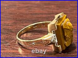 Vtg. 10K Yellow Gold Tiger Eye Roman Soldier Ring Size 6.25 3.3 Grams