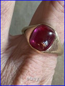 Vtg 14k Mens 1940s Gold Ring Signet Ruby Stone Size 10