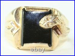 Vtg 1950's Italian 14k Gold Black Onyx Snake Ring Size 10.5