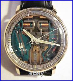 Vtg 1970 BULOVA Accutron 214 FACTORY Spaceview Chapter Ring 10K GF Mens Watch