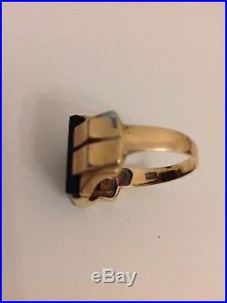 Vtg Antique 10k Gold black onyx Ring Carved Size 11 mens