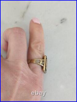 Vtg Antique Men's 10k Yellow Gold & Onyx Signet Ring (S7.5) initial monogram