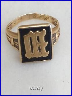 Vtg Antique Men's 10k Yellow Gold & Onyx Signet Ring (S7.5) initial monogram